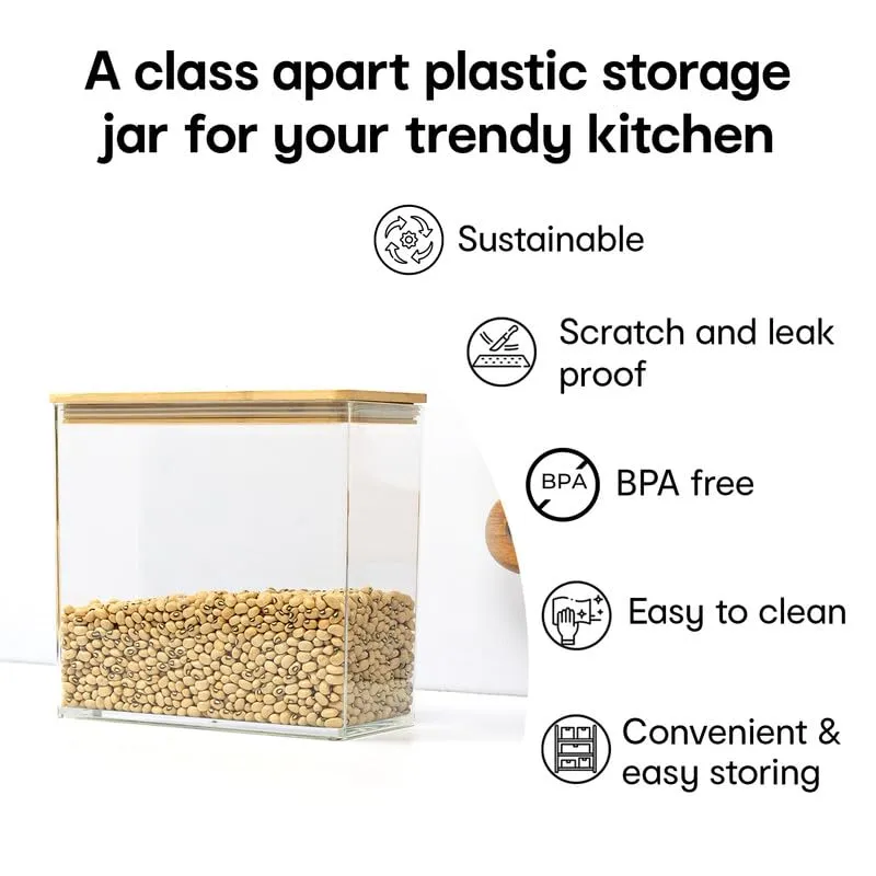 Anko 2.8 Litre Tall Acrylic Airtight Food Storage Container With Bamboo Lid-Pack of 2|BPA-free Multi-utility Leak-proof Clear Acrylic Container for Spices, Herbs, Nuts,Cereals and other Condiments