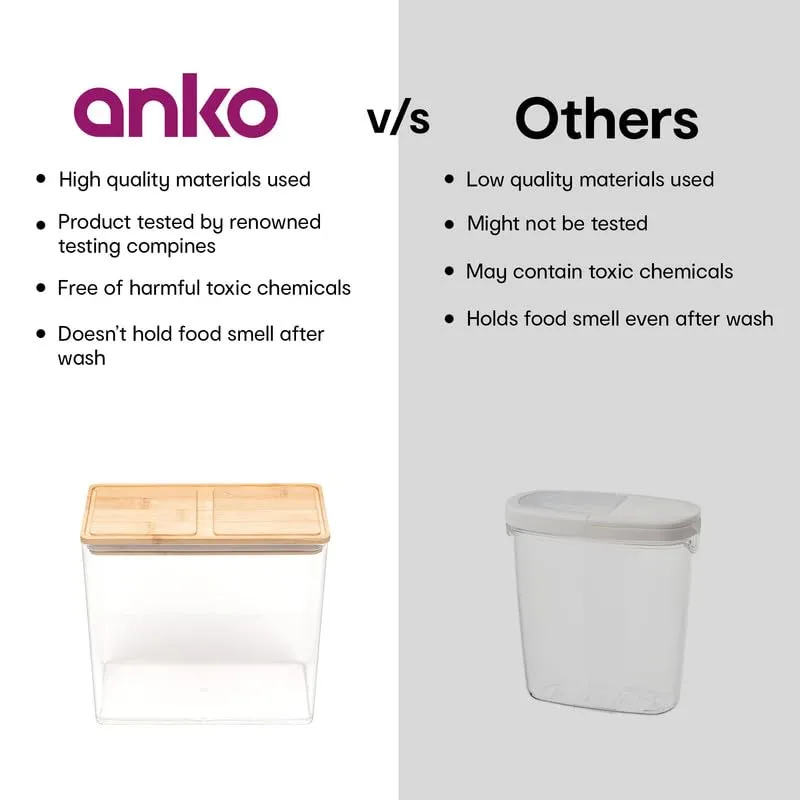 Anko 2.8 Litre Tall Acrylic Airtight Food Storage Container With Bamboo Lid-Pack of 2|BPA-free Multi-utility Leak-proof Clear Acrylic Container for Spices, Herbs, Nuts,Cereals and other Condiments