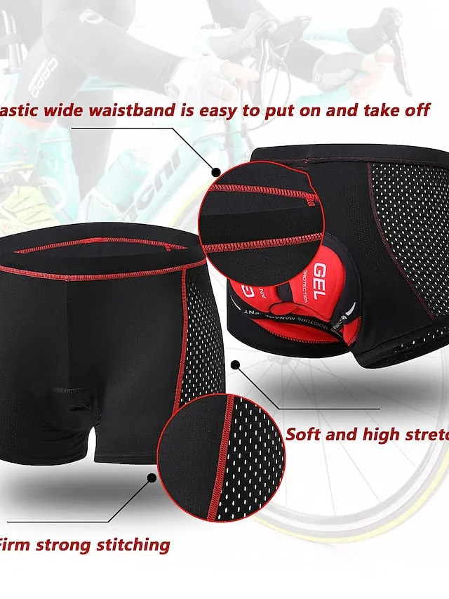 Arsuxeo Men's Cycling Underwear Bike Shorts 3D Padded Shorts Bike Underwear Shorts Padded Shorts / Chamois Race Fit Mountain Bike MTB Road Bike Cycling Sports 3D Pad Breathable Moisture Wicking