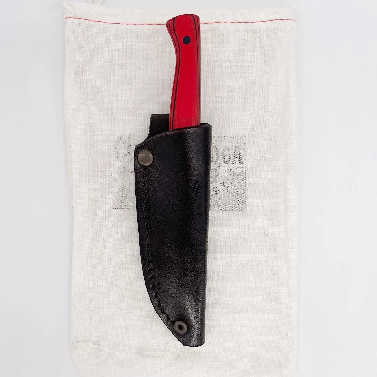 Drifter Blades Backcountry Custom Fixed Blade Knife Red/Black G10 Handles Leather Slip Sheath