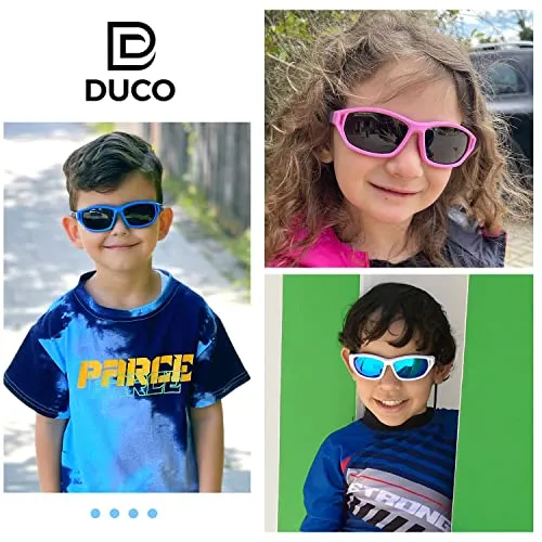 DUCO Polarized Kids Sunglasses with Strap for Boys Girls Youth Sports Baseball Shades UV Protection K029