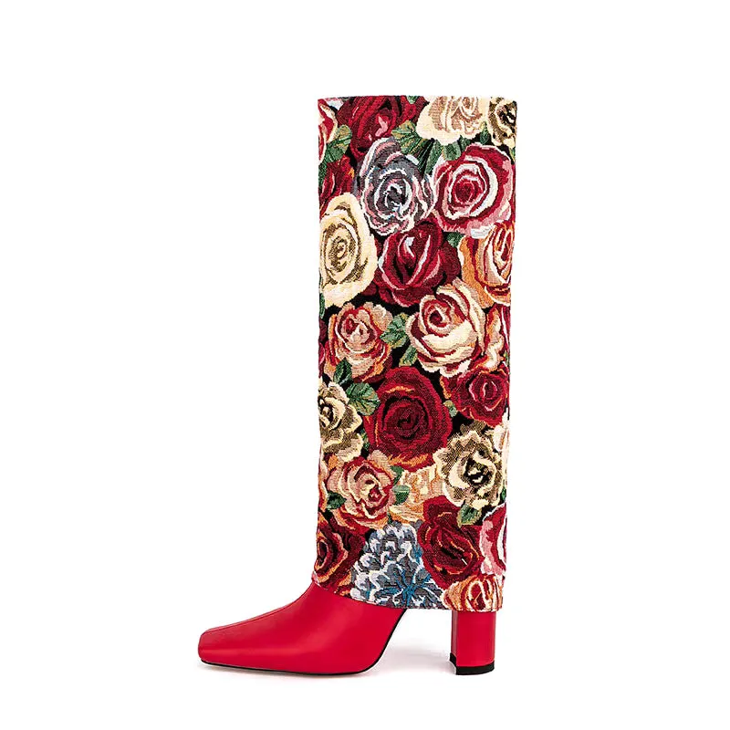 Ethiene Floral Upper Knee High Boots