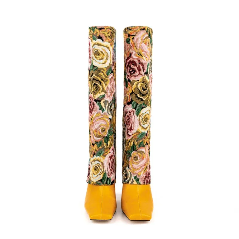 Ethiene Floral Upper Knee High Boots