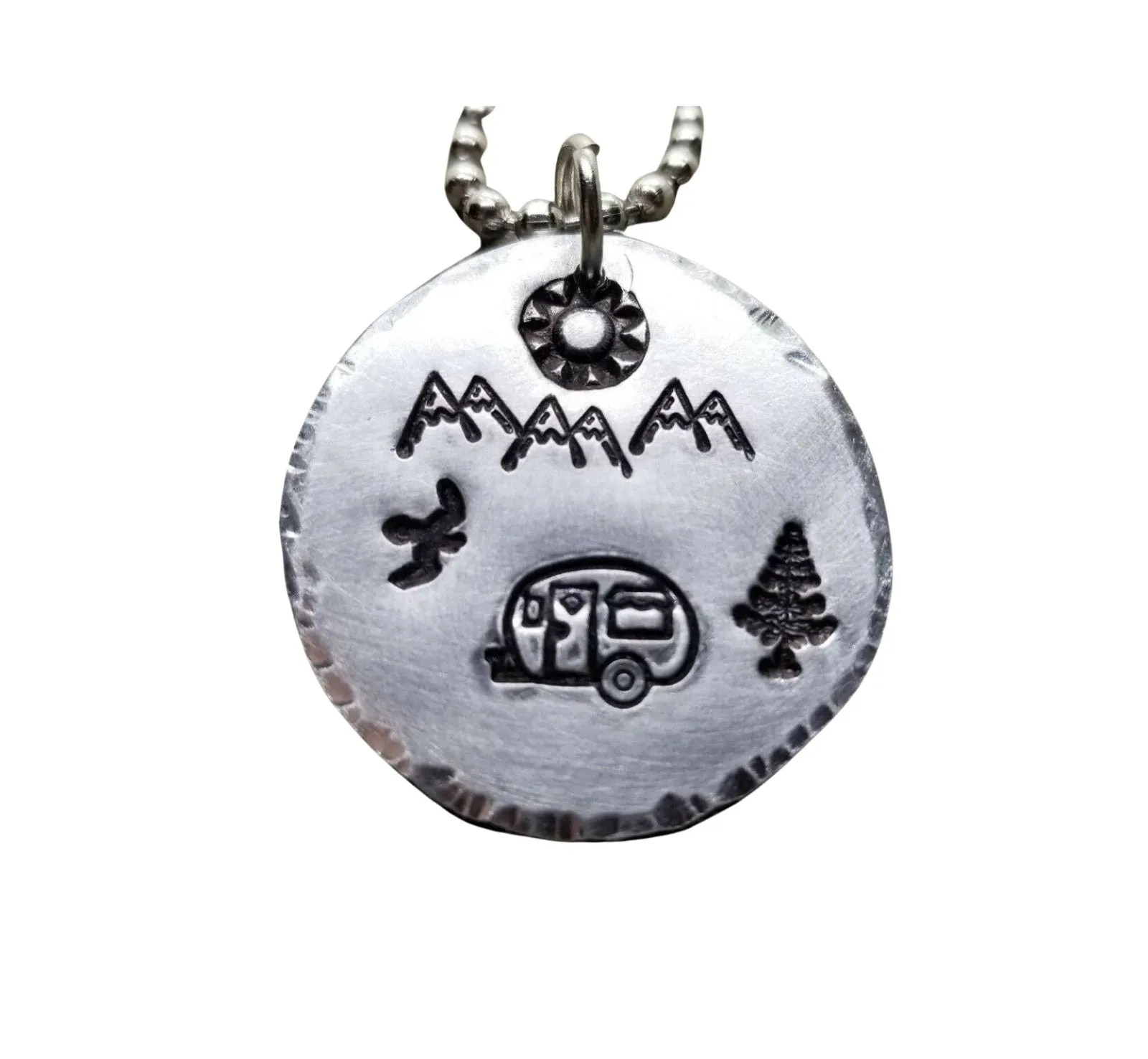 Handmade Hand Stamped Happy Camper Camping Necklace