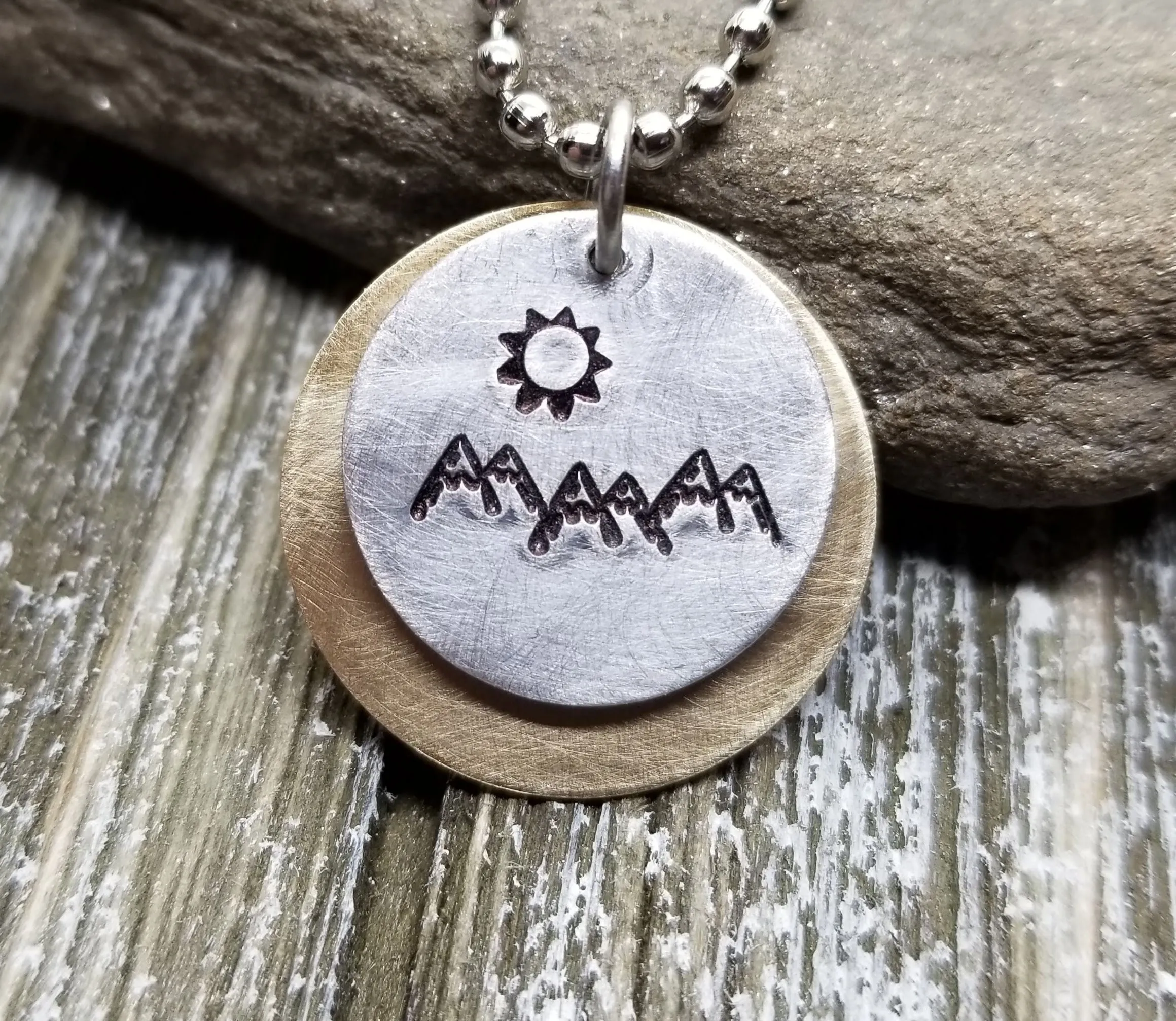 Handmade Hand Stamped Mountain Scenery Necklace