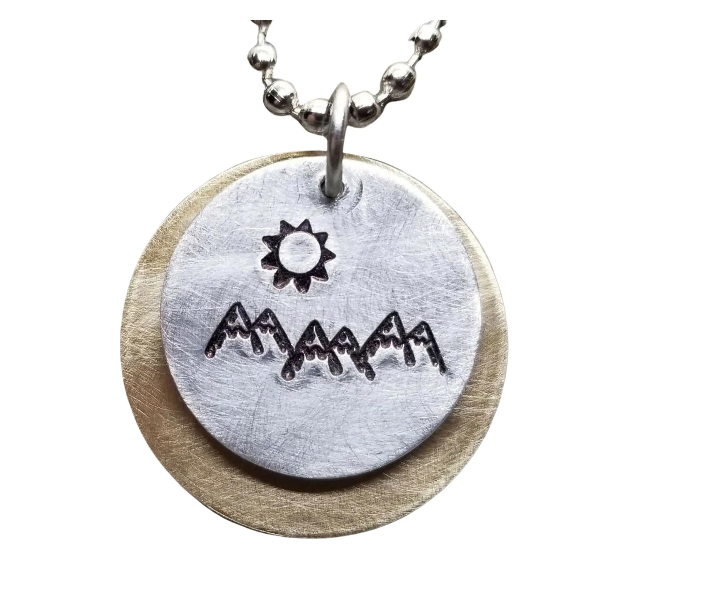 Handmade Hand Stamped Mountain Scenery Necklace