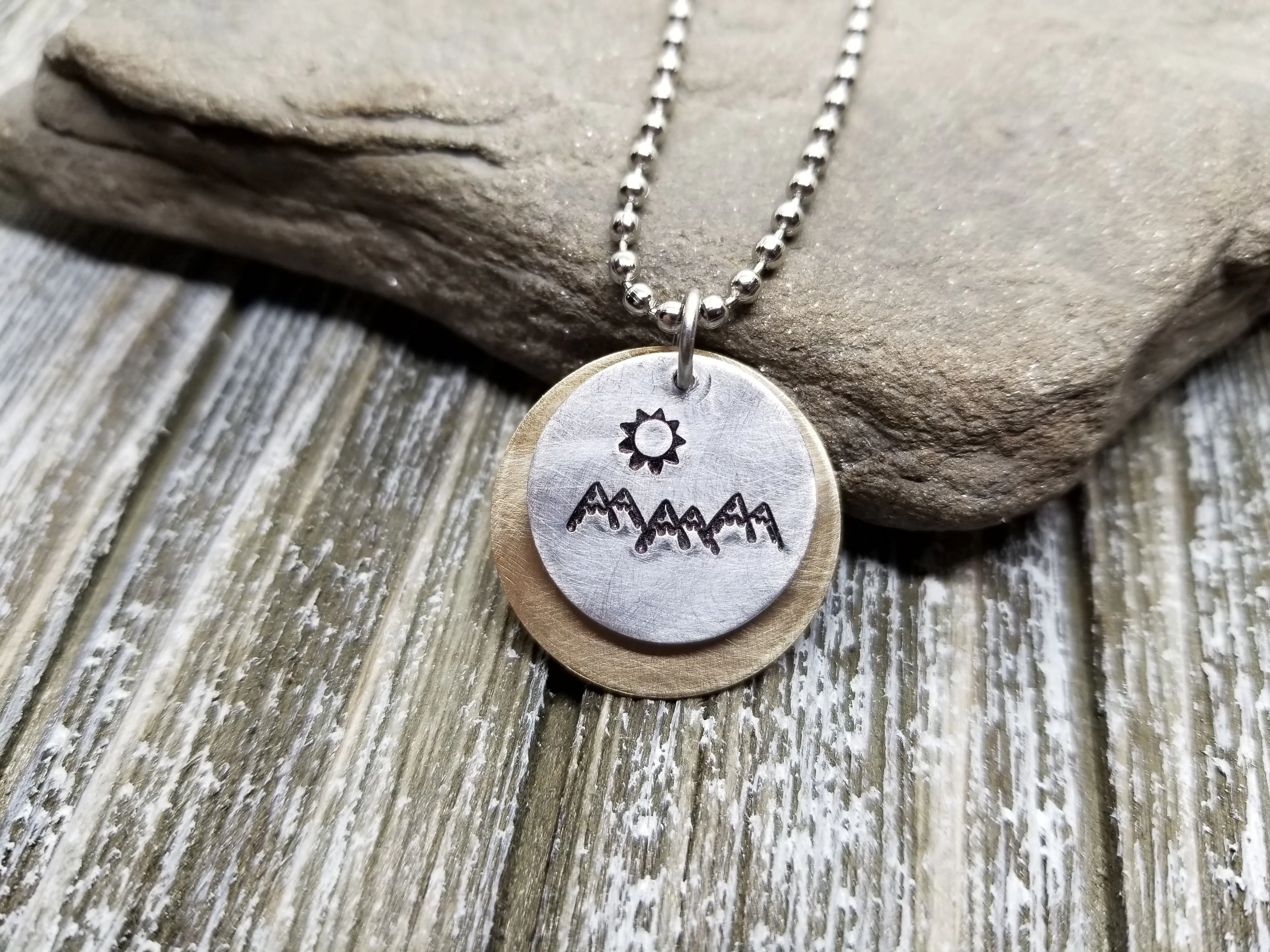 Handmade Hand Stamped Mountain Scenery Necklace