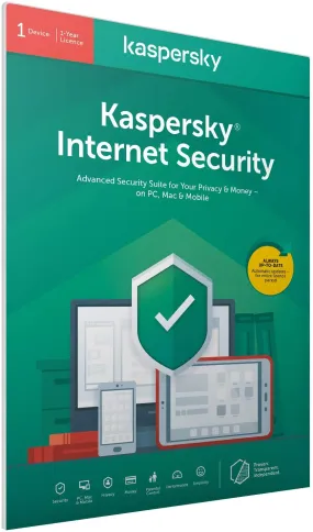 Kaspersky Internet Security 2021, 1 Device, 1 Year, Antivirus and Secure VPN Included, PC/Mac/Android, Activation Code by Post