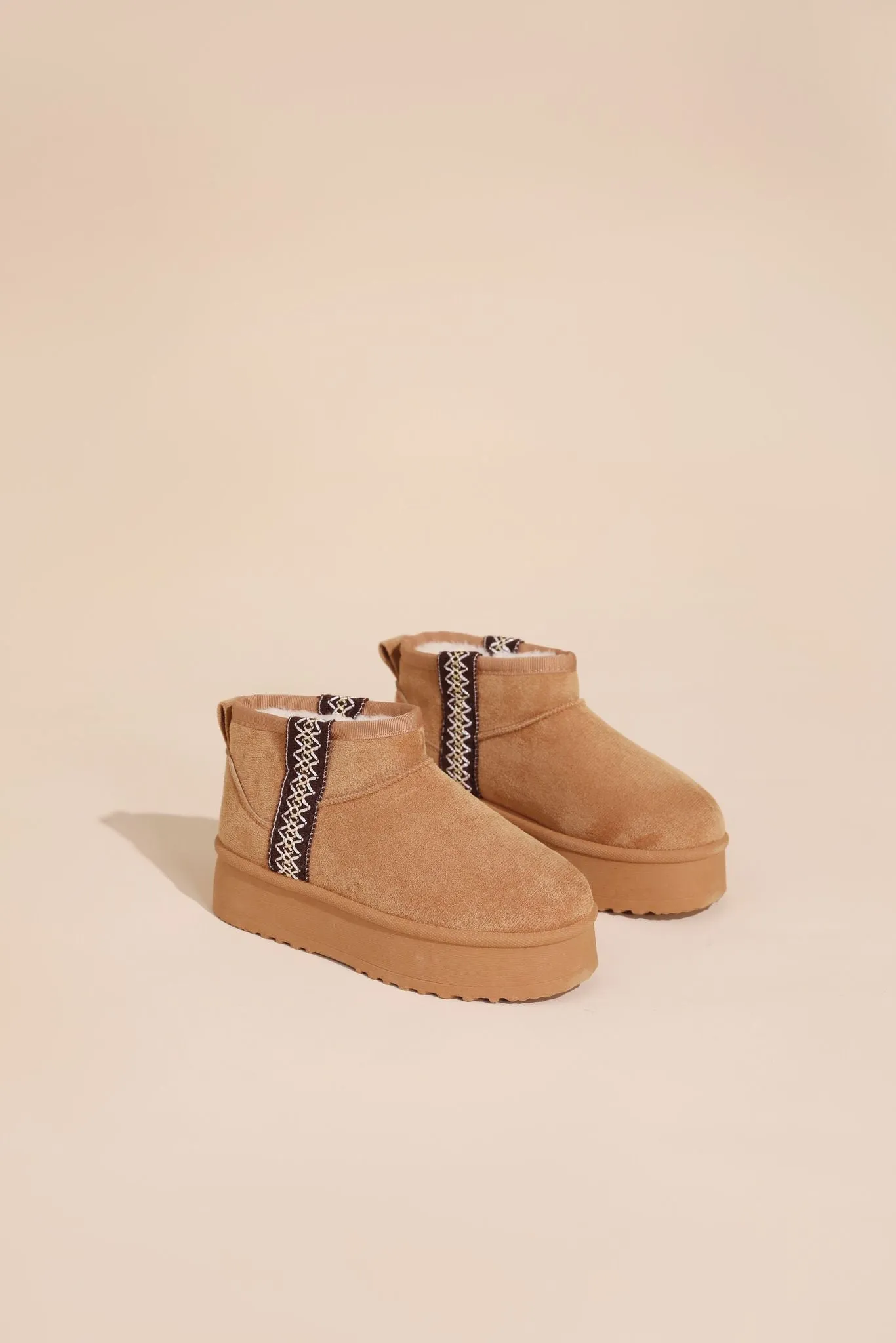 KIDS ULTRA MINI PLATFORM EMBROIDED ANKLE BOOTS IN CAMEL 31-36 SIZES