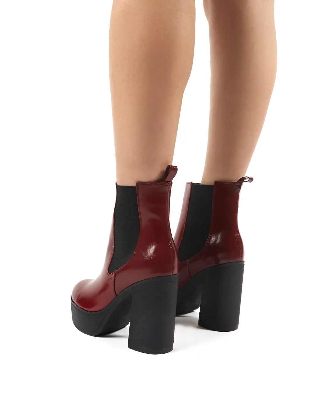 Lacey Burgundy PU Chelsea Boot Heels