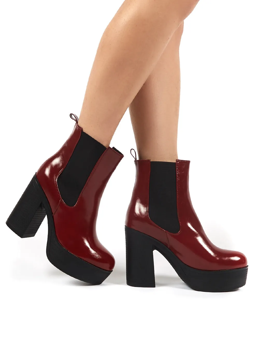 Lacey Burgundy PU Chelsea Boot Heels