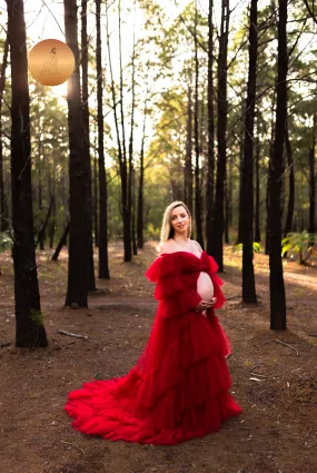 Maternity Photoshoot Dresses - Penny - Red Tulle Gown