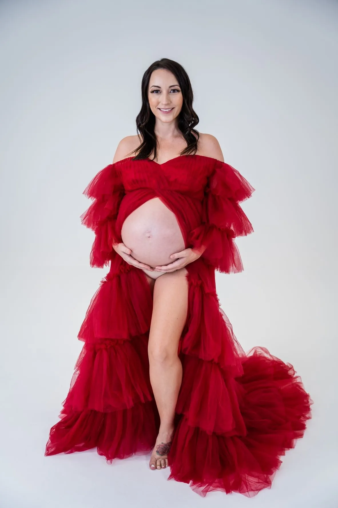 Maternity Photoshoot Dresses - Penny - Red Tulle Gown