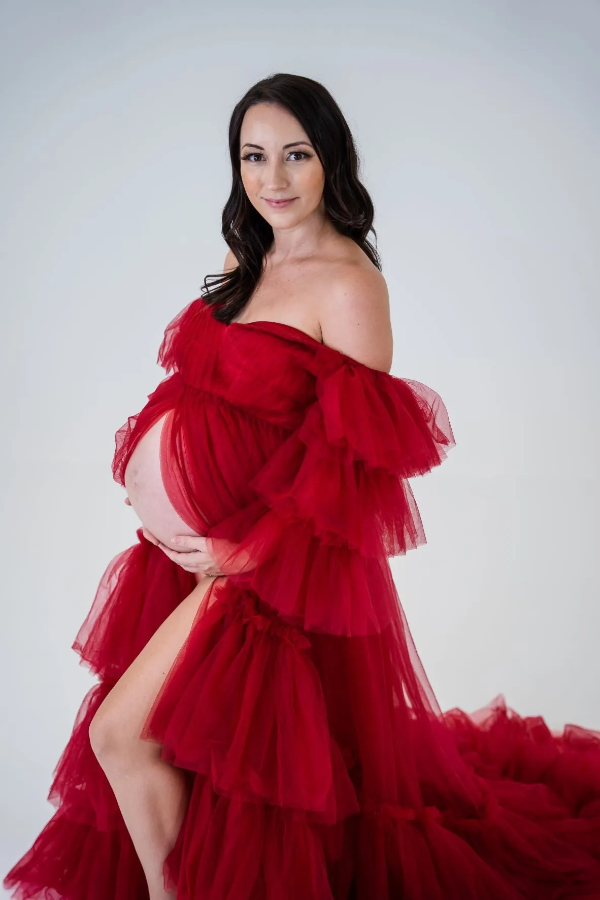 Maternity Photoshoot Dresses - Penny - Red Tulle Gown