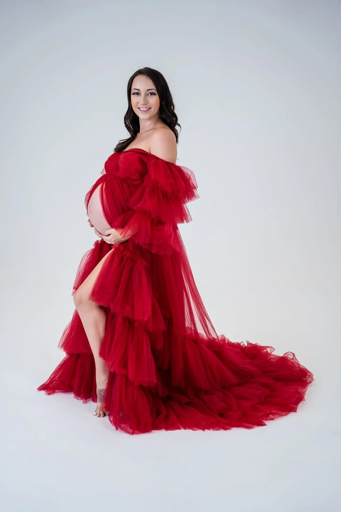 Maternity Photoshoot Dresses - Penny - Red Tulle Gown