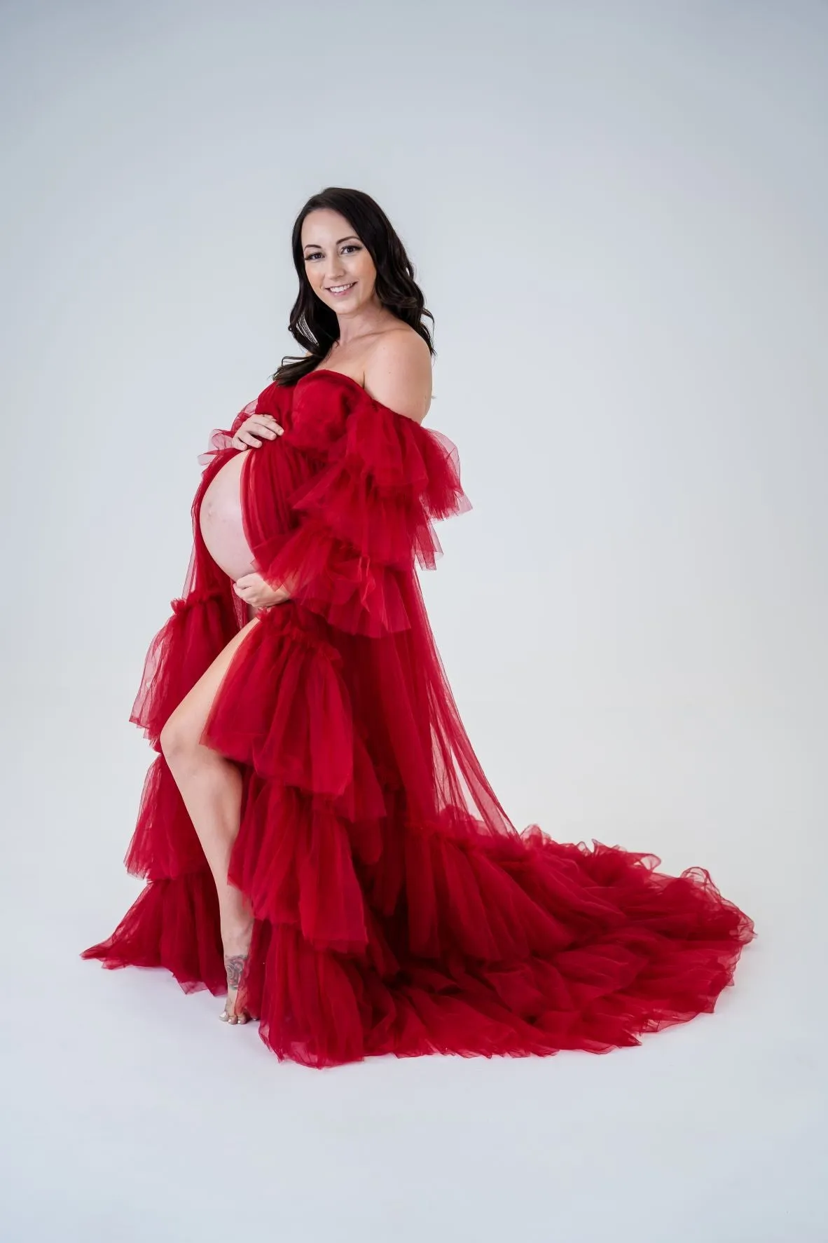 Maternity Photoshoot Dresses - Penny - Red Tulle Gown