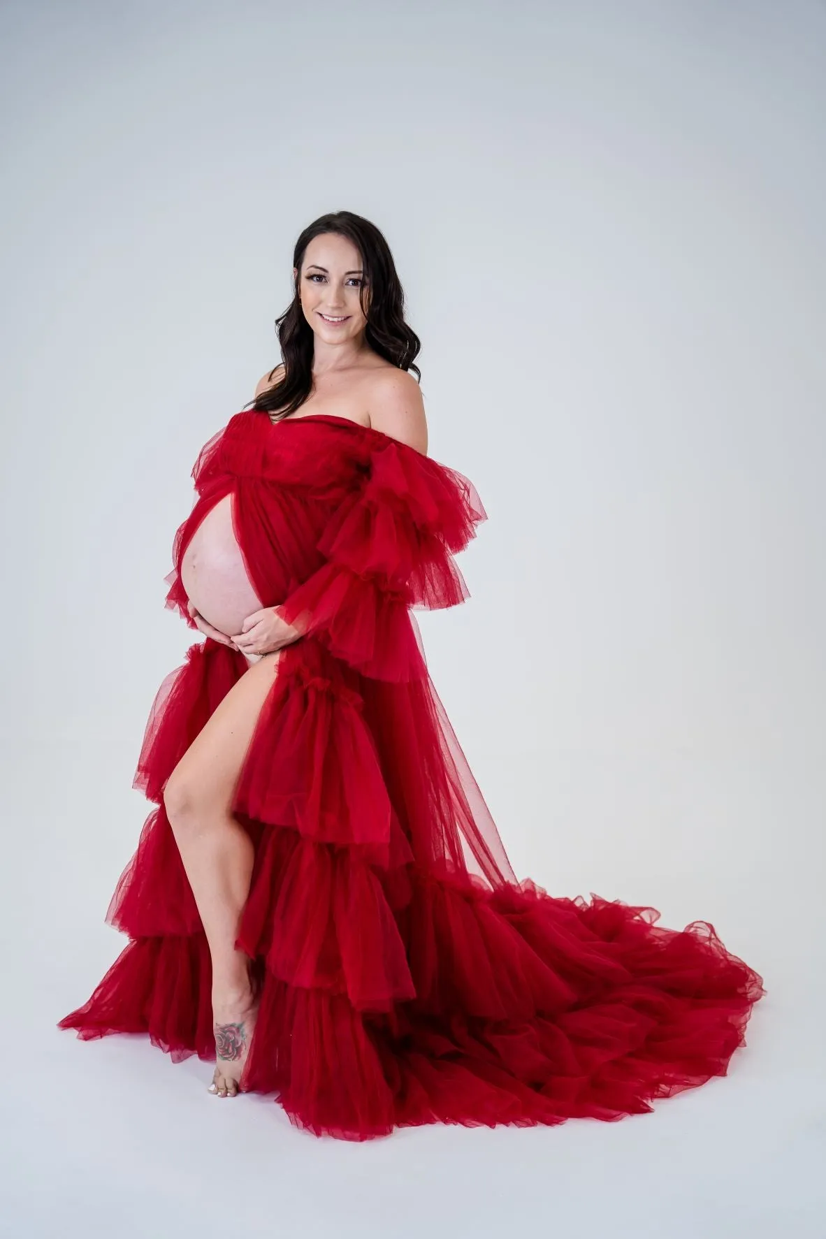 Maternity Photoshoot Dresses - Penny - Red Tulle Gown