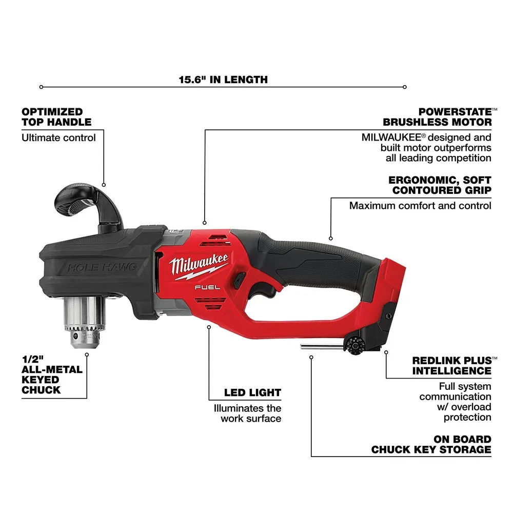 Milwaukee 2807-20 M18 FUEL 18V 12" HOLE HAWG Right Angle Drill -Bare Tool