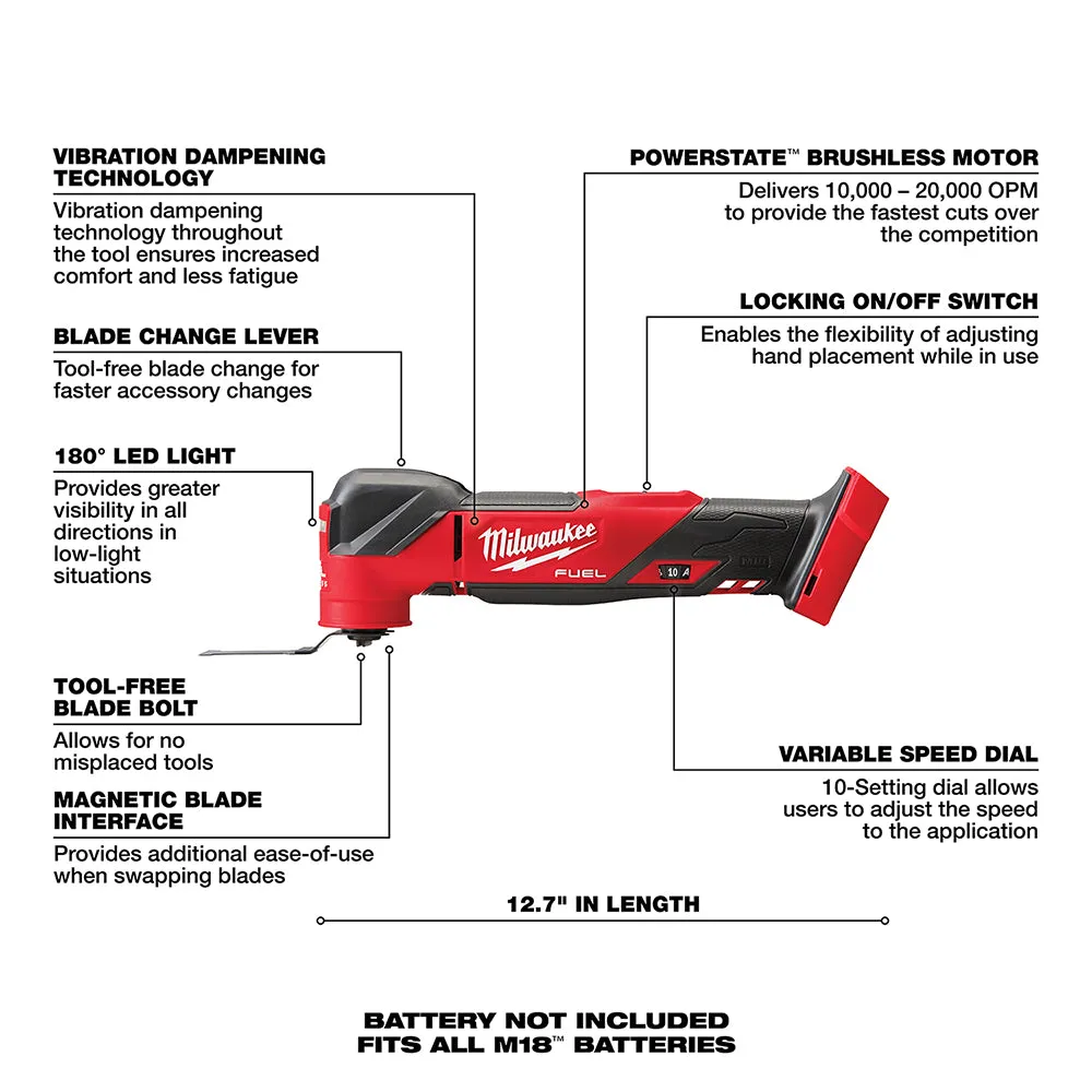 Milwaukee 2836-20 M18 FUEL 18V Cordless Li-Ion Oscillating Multi-Tool -Bare Tool