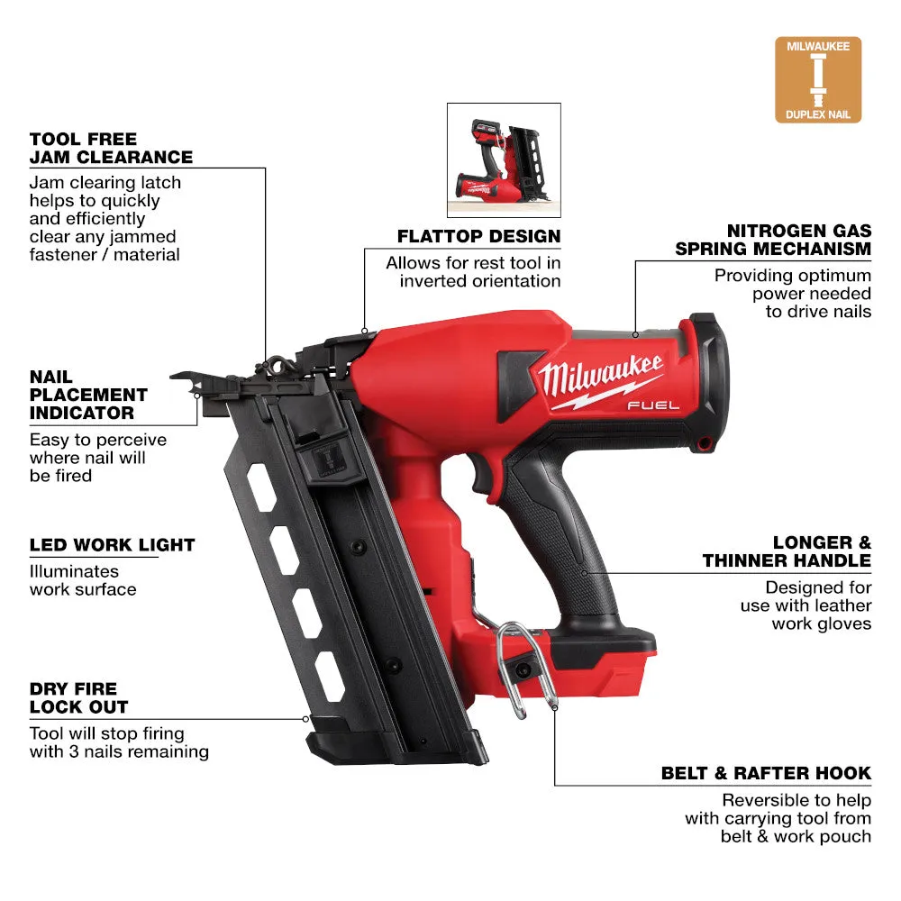 Milwaukee 2844-20 M18 FUEL 18V Cordless Li-Ion Duplex Nailer - Bare Tool