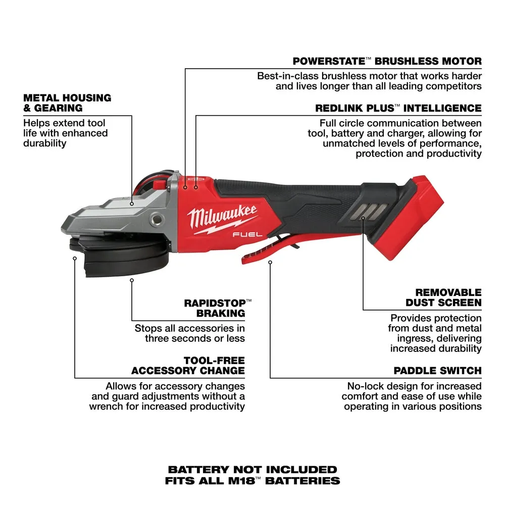 Milwaukee 2886-80 M18 FUEL 18V 5" Flathead Braking Grinder - Recon - Bare Tool