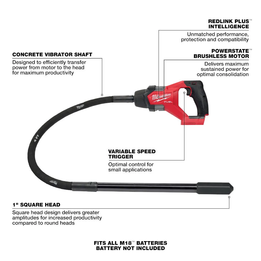 Milwaukee 2910-80 M18 FUEL 18V 4 ft. Concrete Vibrator - Reconditioned