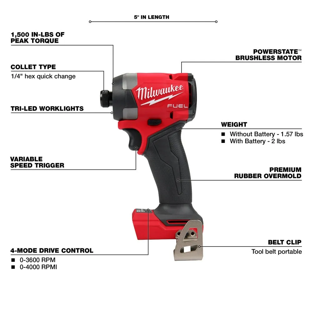 Milwaukee 2953-80 M18 FUEL 18V 1/4" Hex Li-Ion Impact Driver -Bare Tool - Recon