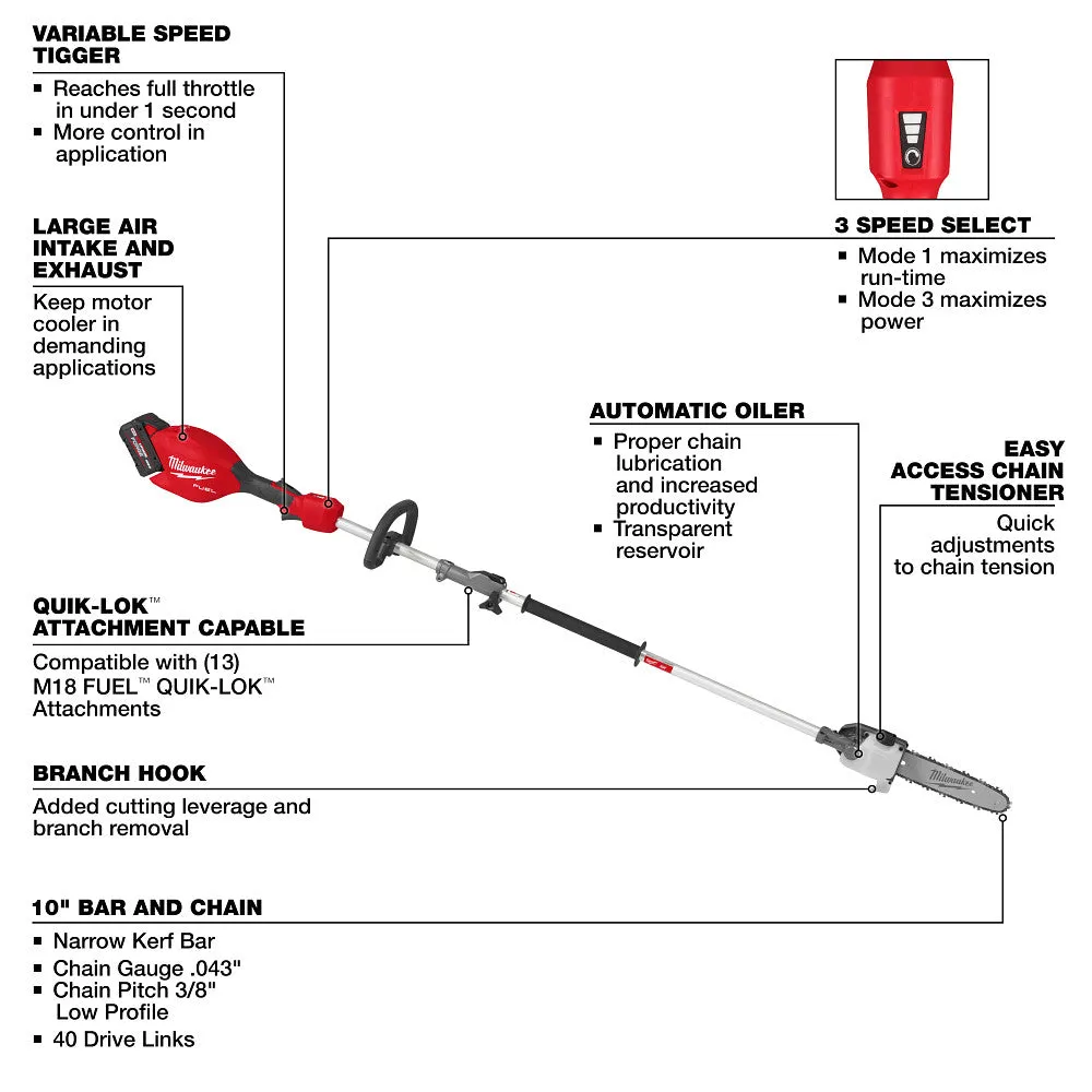 Milwaukee 3016-21PS M18 FUEL 18V Pole Saw w/ QUIK-LOK Kit