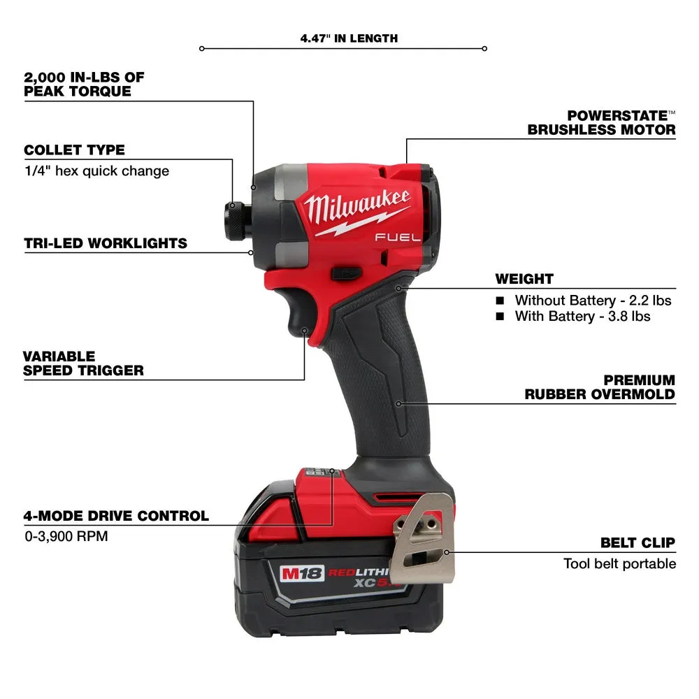 Milwaukee 3697-22HS M18 FUEL 18V 2 Cordless Tool Combo Kit w/ Hole Saw Kit