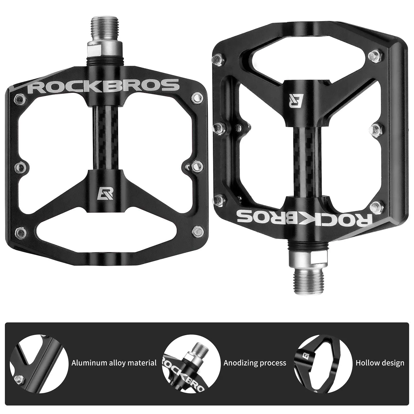 ROCKBROS Mountain MTB Bike Flat 9/16 Lightweight Carbon Fiber Sealed Bearing Pedals