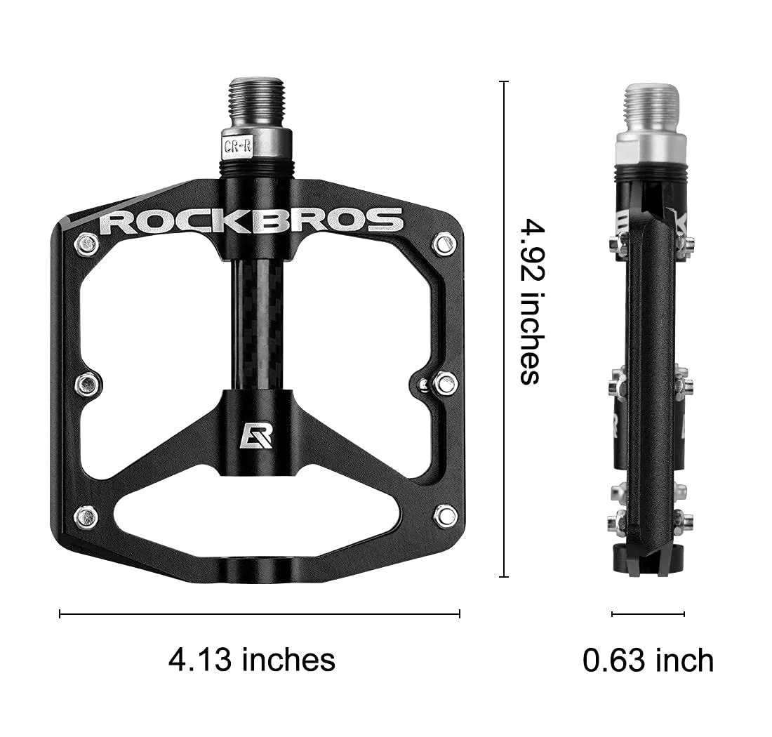 ROCKBROS Mountain MTB Bike Flat 9/16 Lightweight Carbon Fiber Sealed Bearing Pedals