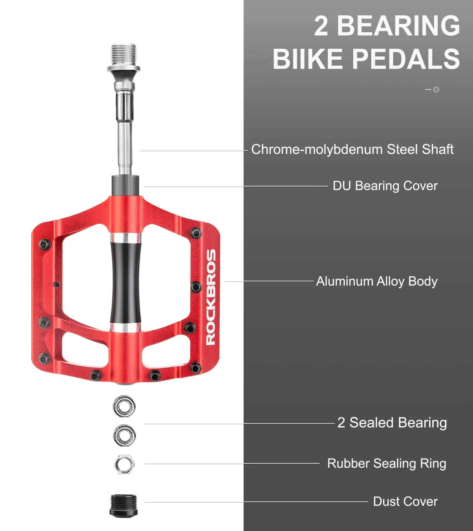 ROCKBROS MTB Pedals Platform Bike Pedal Aluminum 9/16" Bicycle Pedal Non-Slip Lightweight Flat Pedals for BMX Road Mountain Bikes