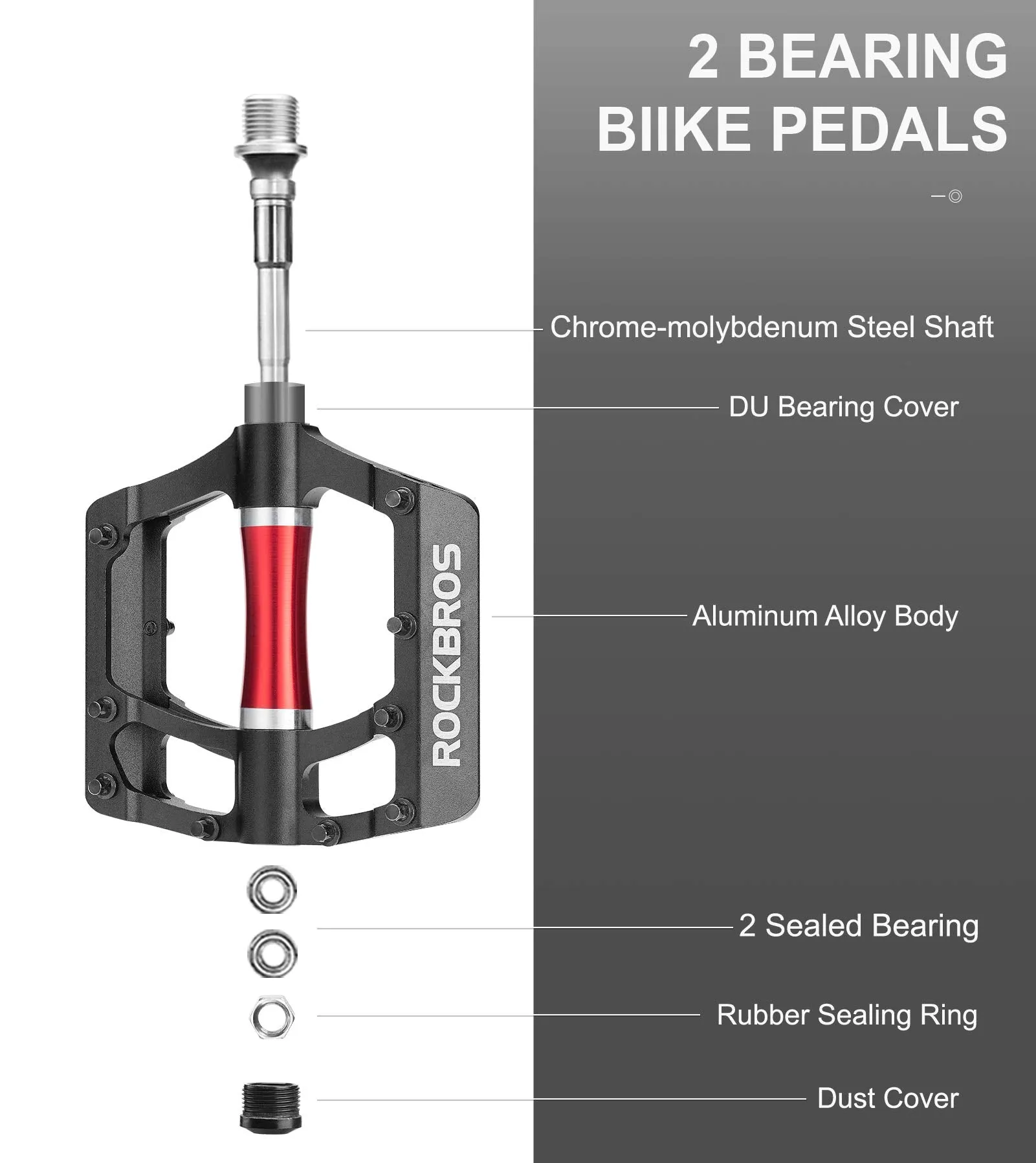 ROCKBROS MTB Pedals Platform Bike Pedal Aluminum 9/16" Bicycle Pedal Non-Slip Lightweight Flat Pedals for BMX Road Mountain Bikes