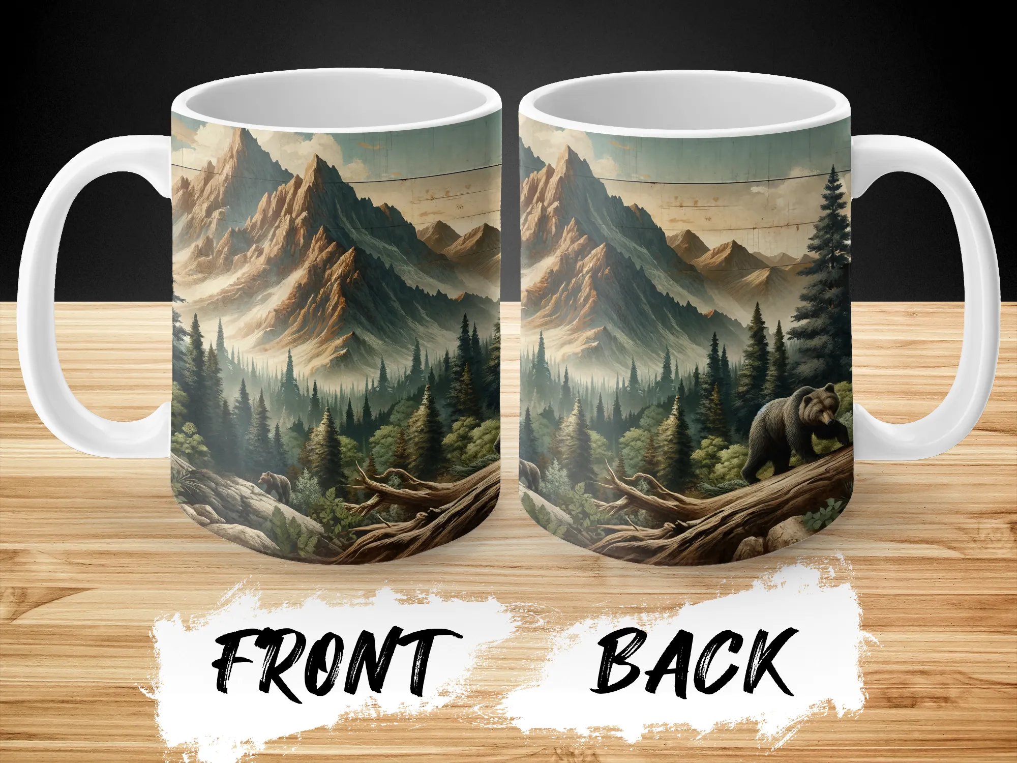 Rugged Mountains with Bear Coffee Mug, Bear Gift, Camping Mug, Mountain Mug, Hiking Gift, Hiking Mug, Nature Mug