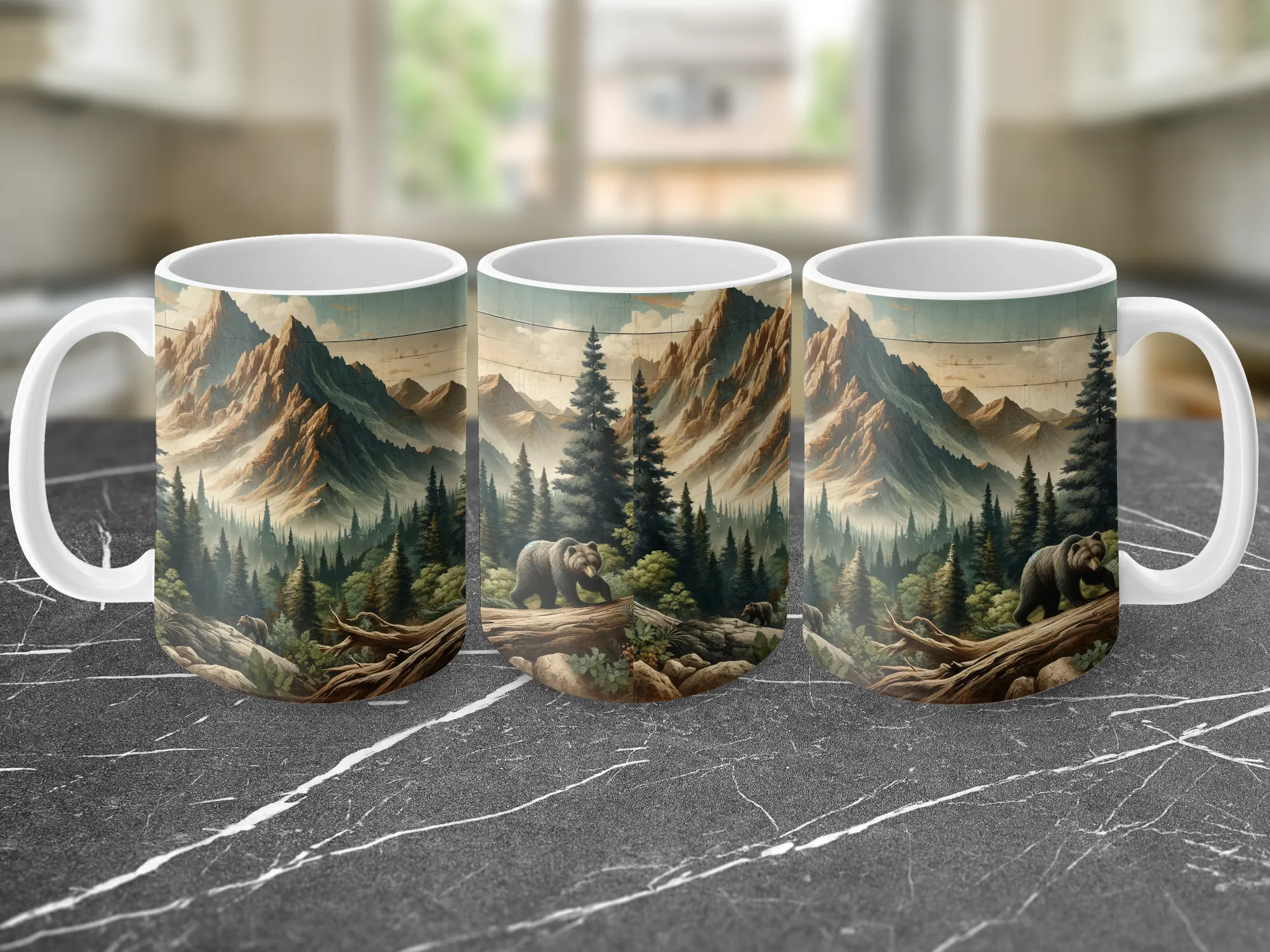 Rugged Mountains with Bear Coffee Mug, Bear Gift, Camping Mug, Mountain Mug, Hiking Gift, Hiking Mug, Nature Mug