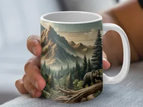 Rugged Mountains with Bear Coffee Mug, Bear Gift, Camping Mug, Mountain Mug, Hiking Gift, Hiking Mug, Nature Mug