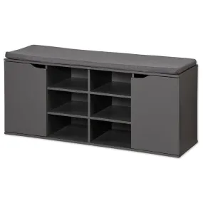 Shoe Cabinet With Seat Cushion, 2 Doors And 2 Compartments - Grey