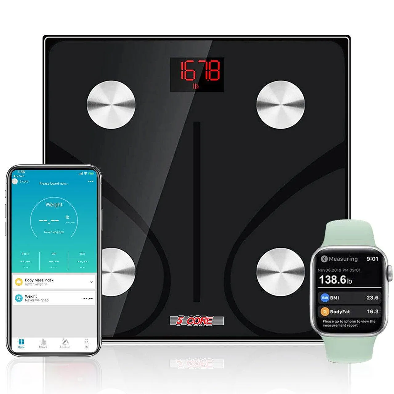 Smart Rechargeable Bathroom Scale with Body Fat and Water Weight Tracking - Bluetooth BMI Analyzer - Supports up to 400 lbs.