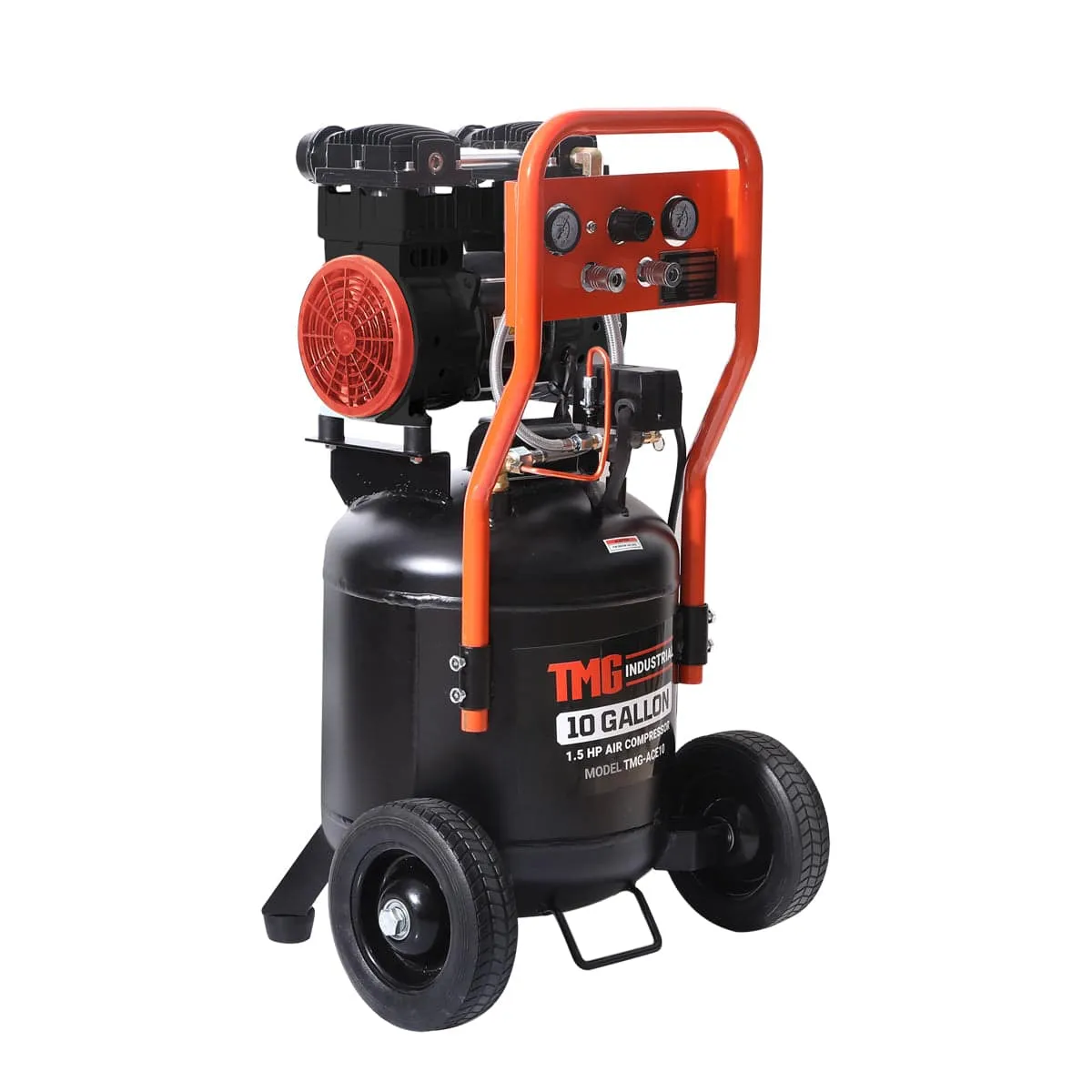 TMG Industrial 10 Gallon 1.5 HP Electric Air Compressor, Oil-Free Dual Piston Pump, 3 Min Fill Time, ASME Vertical Tank, TMG-ACE10