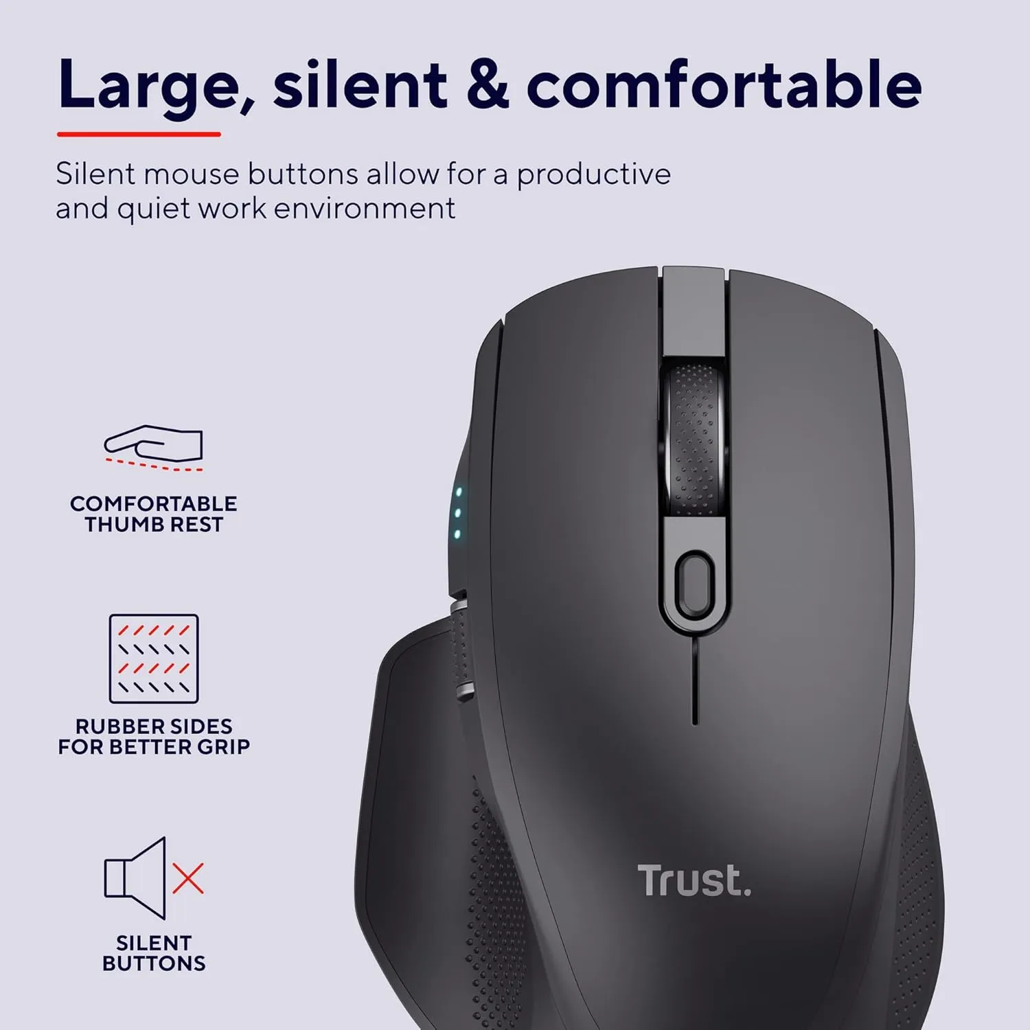 Trust Ozaa  Multi-Device Wireless Mouse – Bluetooth & 2.4GHz, Silent, Programmable, Rechargeable, 60% Recycled Plastic, Side Scroll Wheel – Black