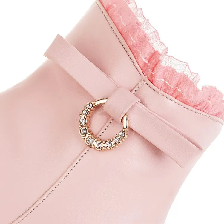 Women's  Rhinestone Knot Low Heel Short Boots