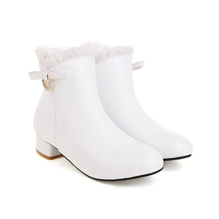 Women's  Rhinestone Knot Low Heel Short Boots